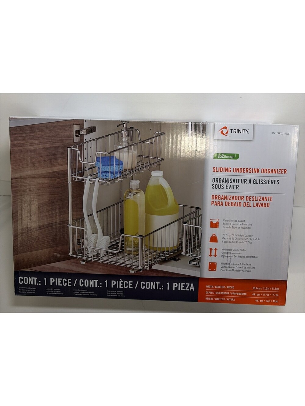 Trinity Sliding Undersink Organizer Chrome Pull-Out Cabinet Storage Rack